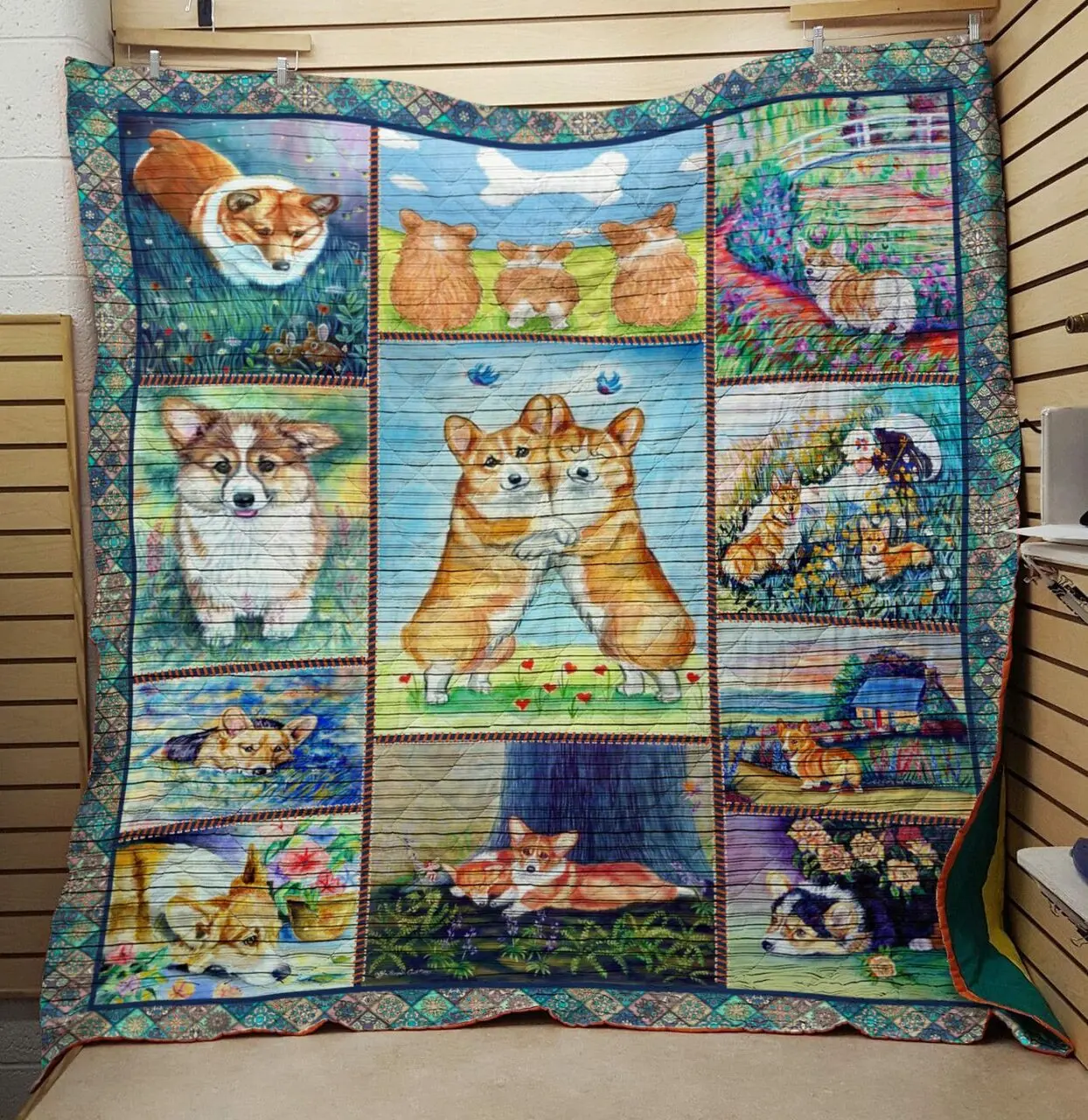 Friend Love Corgi Quilt and Home Decor