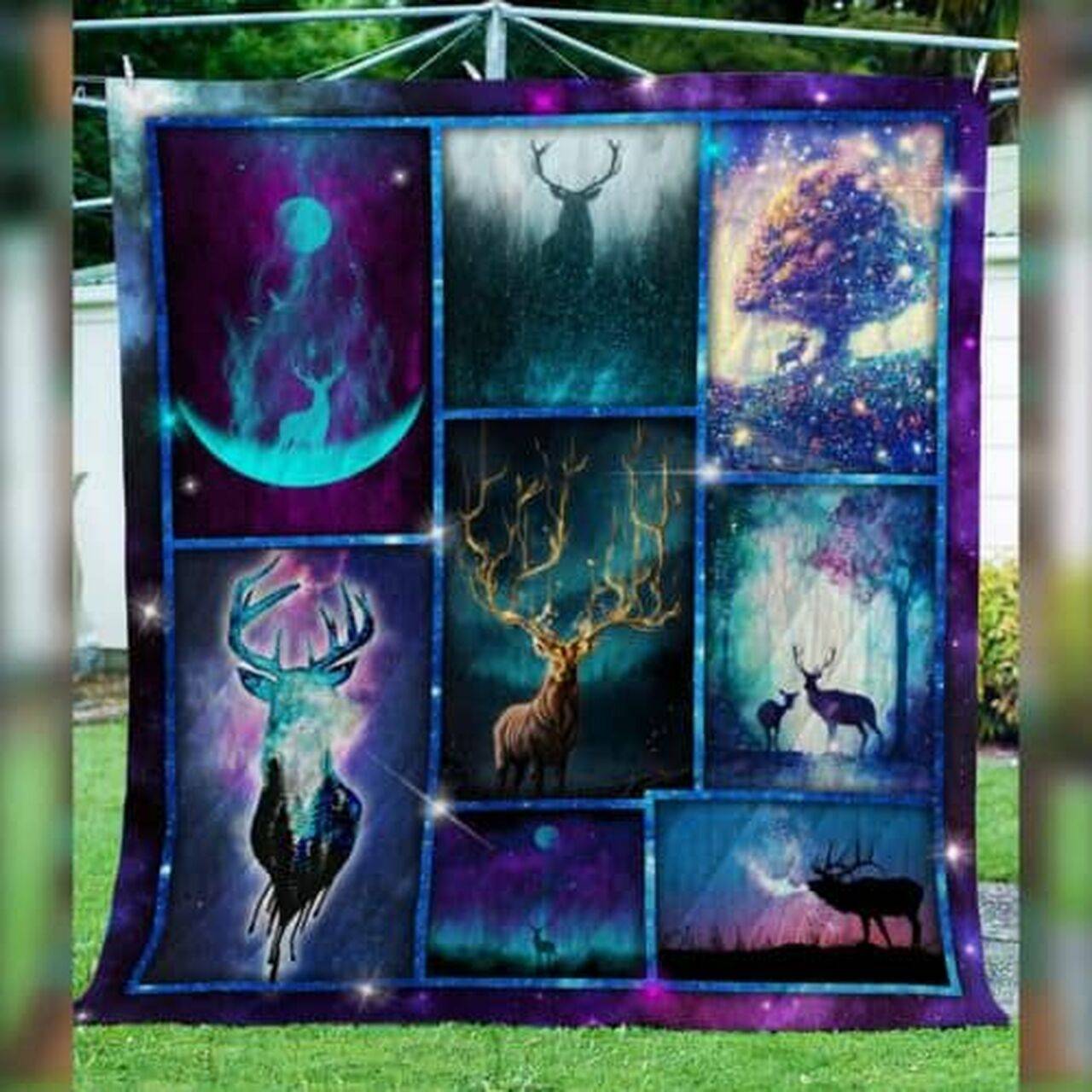 Galaxy Silhouette Deer Dtc0712316 Quilt Blanket and Home Decor
