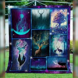 Galaxy Silhouette Deer Dtc0712316 Quilt Blanket and Home Decor