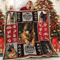 German Shepherd Christmas Merry And Bright Quilt Blanket Great Customized Blanket Gifts For Birthday Christmas Thanksgiving and Home Decor