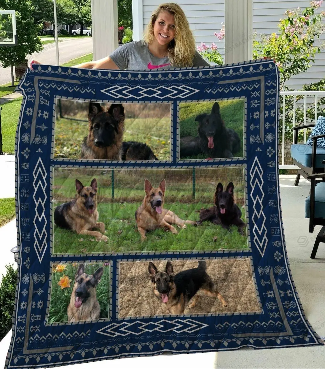 German Shepherd On The Grass Quilt Blanket Great Customized Blanket Gifts For Birthday Christmas Thanksgiving and Home Decor