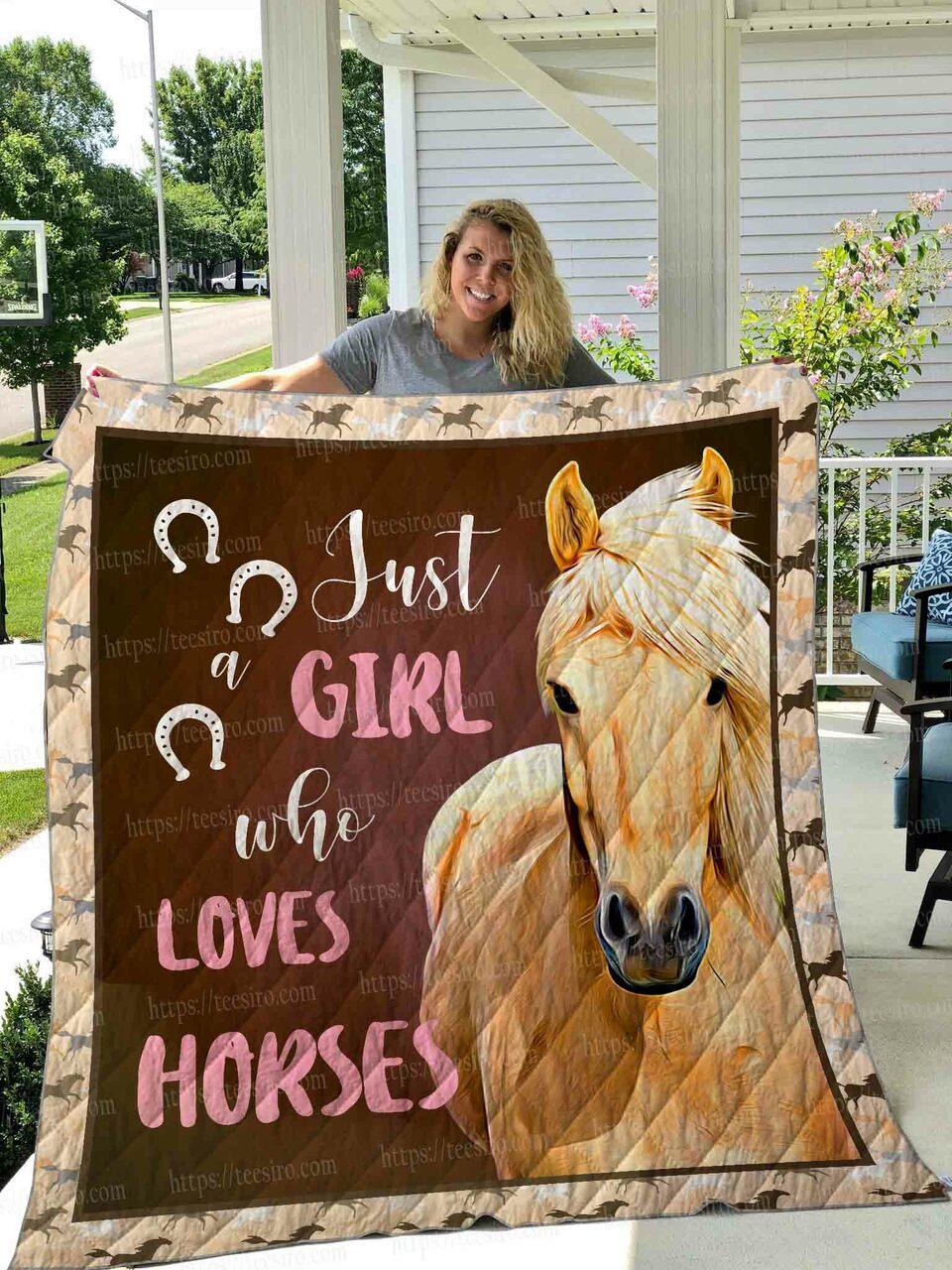 Girl Loves Horses Quilt Blanket 01 and Home Decor