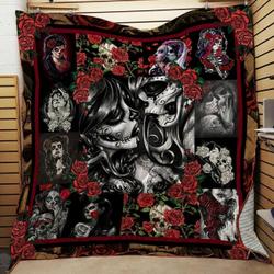 Girl Skull Red Rose Quilt Blanket ABC07113937 and Home Decor