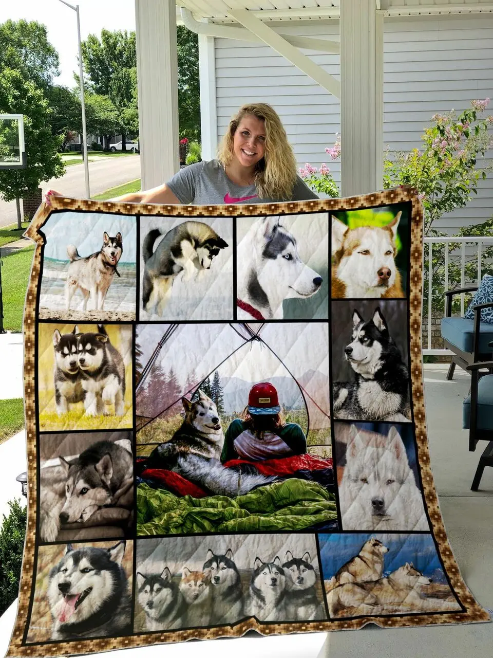 Go Outside With Siberian Husky Quilt Blanket Great Customized Blanket Gifts For Birthday Christmas Thanksgiving and Home Decor