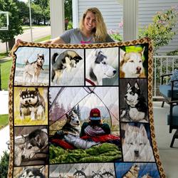 Go Outside With Siberian Husky Quilt Blanket Great Customized Blanket Gifts For Birthday Christmas Thanksgiving and Home Decor
