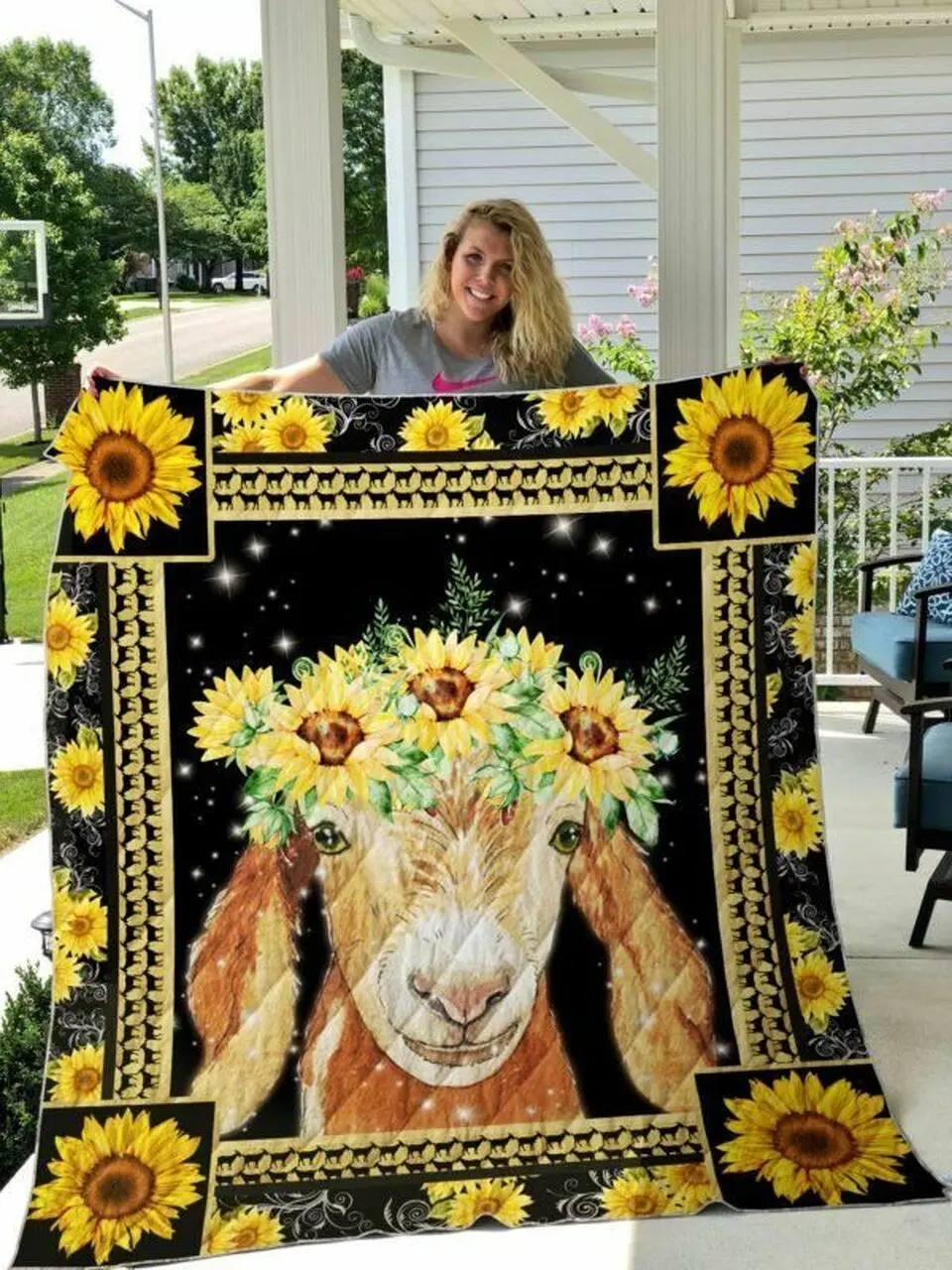 Goat Sunflower Cl14100231Mdq Quilt Blanket and Home Decor
