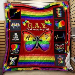 God Accepts You With Multi Colored Striped Of Lgbt Flag Pattern Quilt Blanket Great Customized Blanket Gifts For Birthday Christmas Thanksgiving and Home Decor