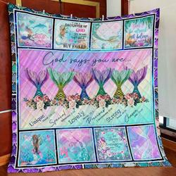 God Says You Are Mermaid Quilt Blanket and Home Decor