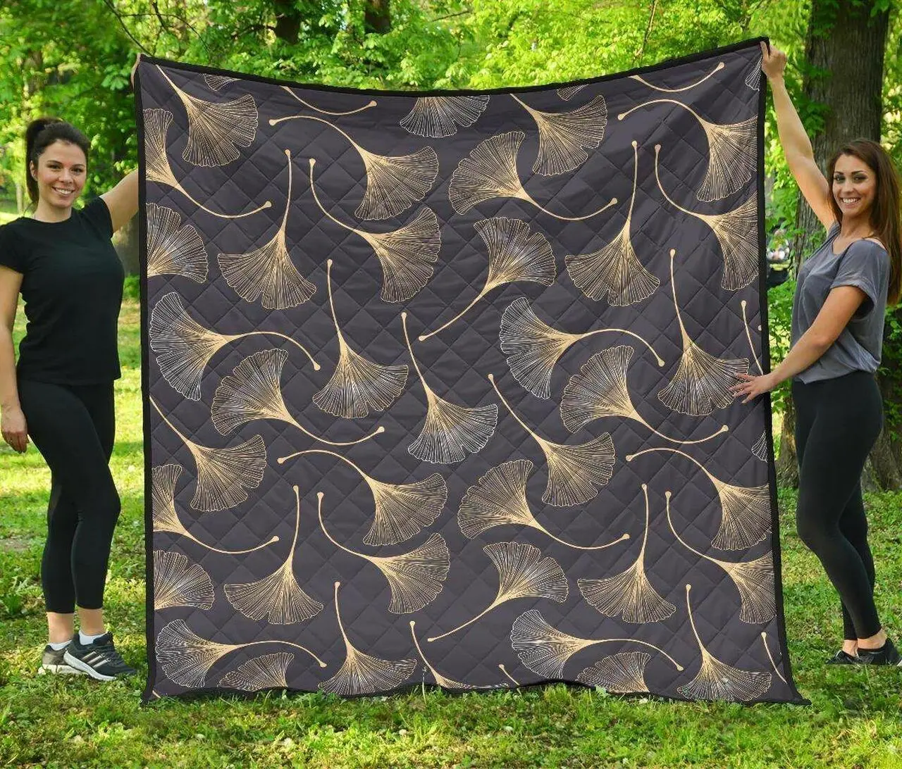 Gold Ginkgo Leaves DHCDHC DT1910 Quilt Blanket and Home Decor