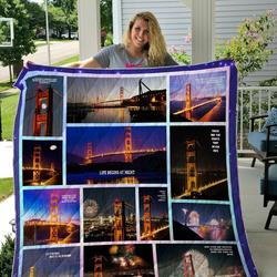 Golden Gate Bridge At Night Quilt Blanket and Home Decor