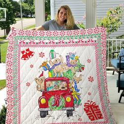 Golden Retriever Christmas Car Quilt Blanket Great Customized Blanket Gifts For Birthday Christmas Thanksgiving and Home Decor