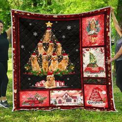 Golden Retriever Christmas Tree Premium Quilt  Quilt and Home Decor