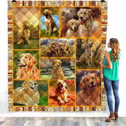 Golden Retriever Dog Print Quilt Blanket and Home Decor