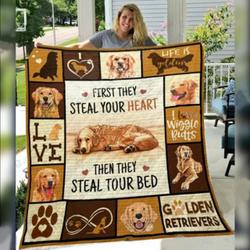 Golden Retriever First They Steal Your Heart Then They Steal Your Bed Quilt Blanket Great Customized Blanket Gifts For Birthday Christmas Thanksgiving and Home Decor