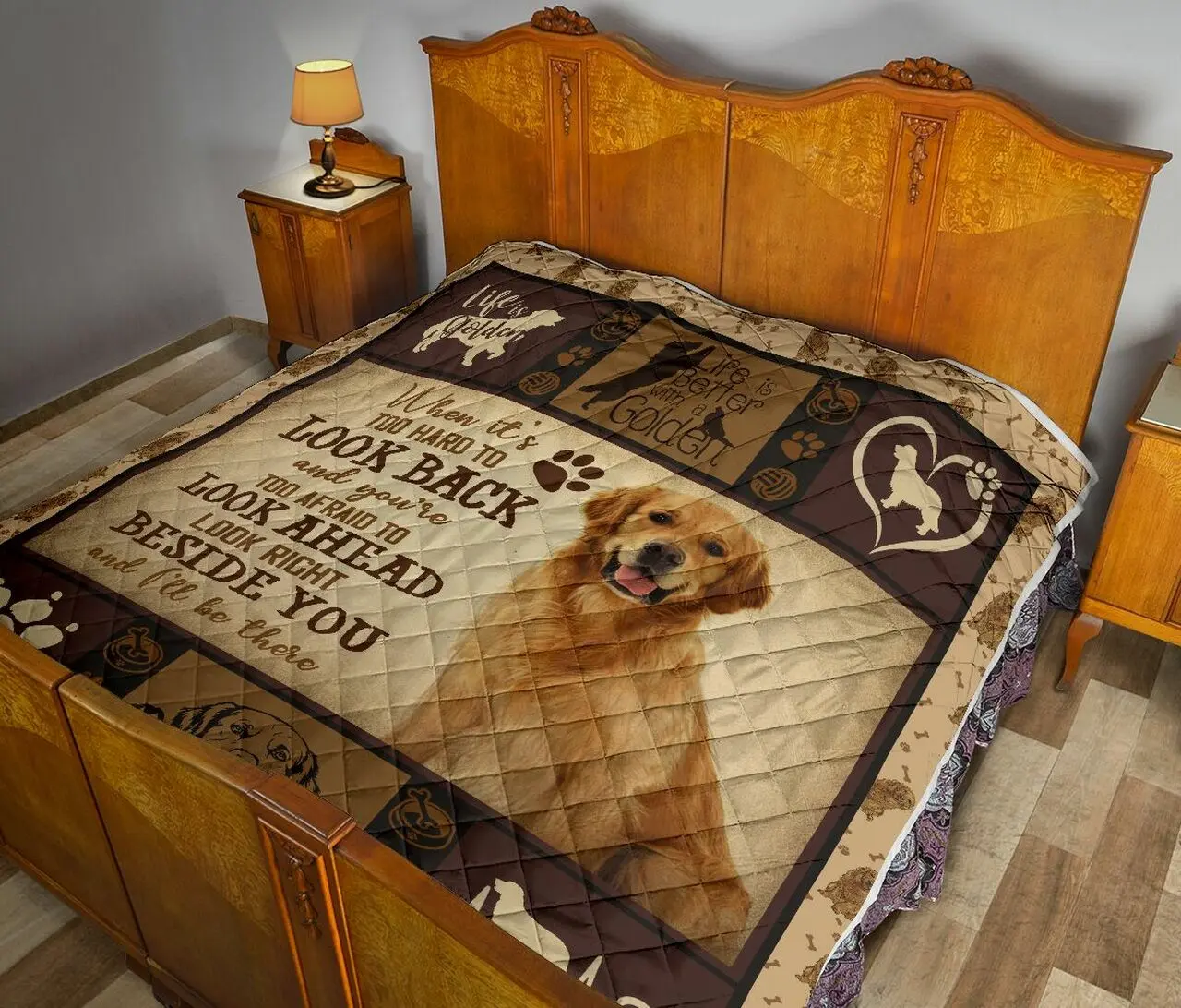 Golden Retriever When ItS Too Hard To Look Back Quilt Blanket and Home Decor