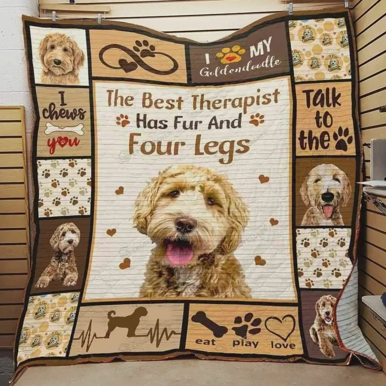 Goldendoodle The Best Therapist Has Fur And Four Legs Quilt Blanket Great Customized Blanket Gifts For Birthday Christmas Thanksgiving and Home Decor