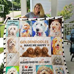 Goldendoodles Make Me Happy Humans Make My Head Hurt Quilt Blanket Great Customized Blanket Gifts For Birthday Christmas Thanksgiving and Home Decor