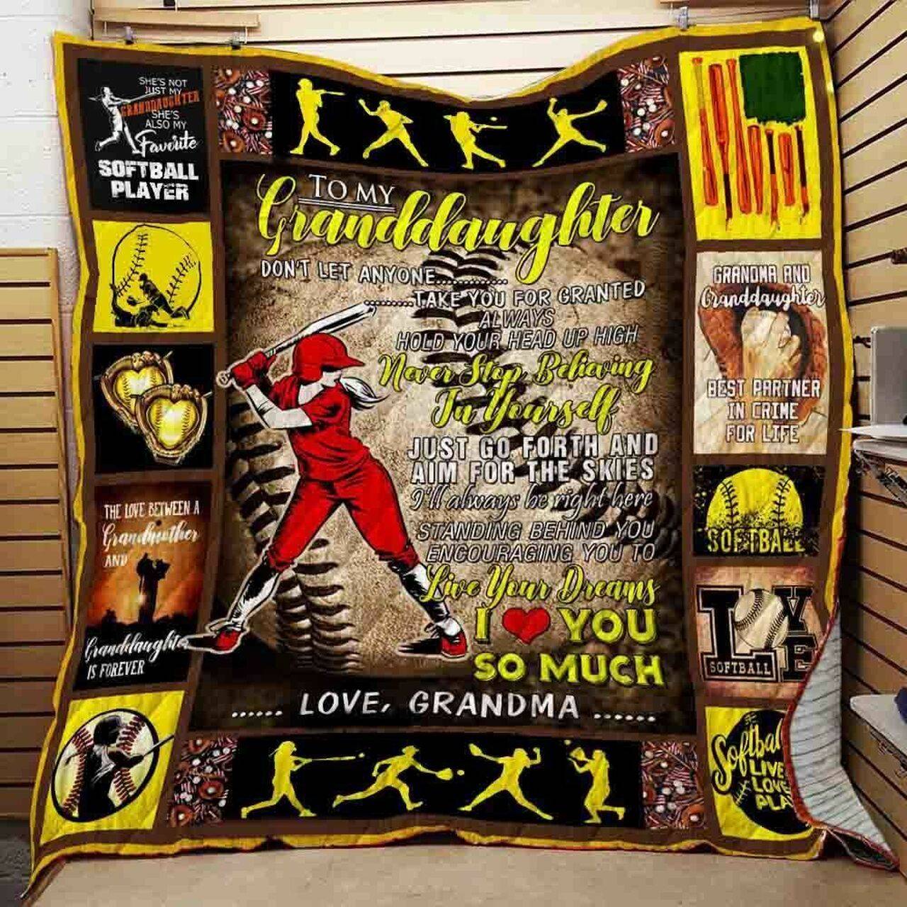 Granddaughter Never Stop Believing In Yourself Softball Quilt Blanket ABC07112192 and Home Decor