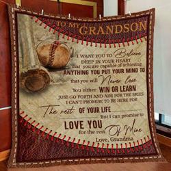 Grandma To Grandson Baseball Quilt Blanket and Home Decor
