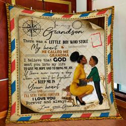Grandma To Grandson, Black Boy Quilt Blanket and Home Decor