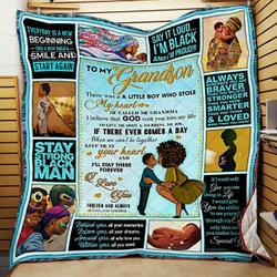 Grandma To Grandson, I Love You Forever And Always, Black Woman Quilt Blanket and Home Decor
