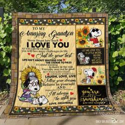 Grandma To Grandson Learning To Dance In The Rain Snoopy Bt Quilt and Home Decor