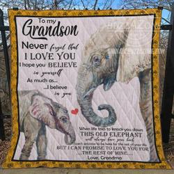 Grandma To Grandson This Old Elephant Will Always Have Your Back Quilt Bt and Home Decor