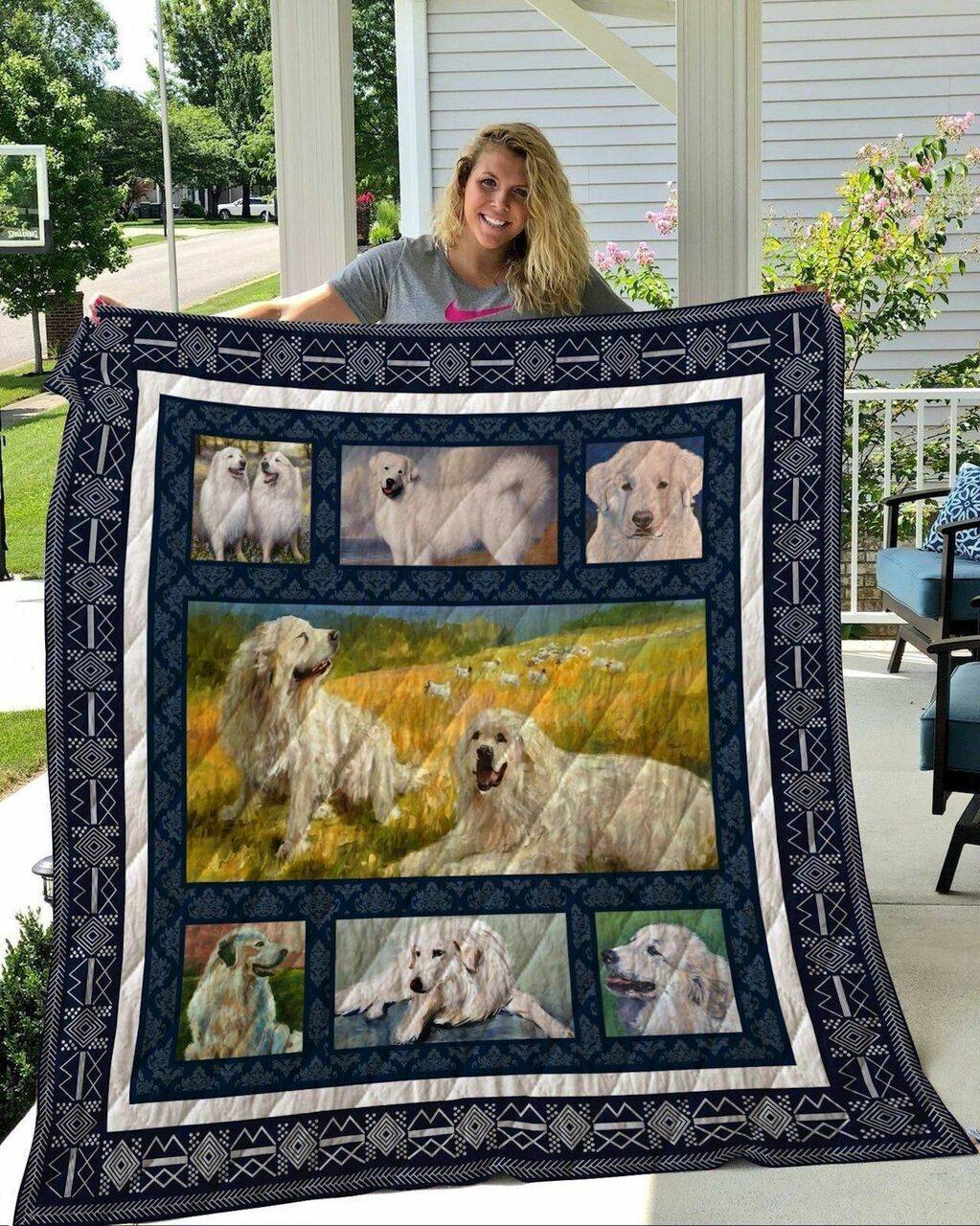 Great Pyrenees On The Pampasgrass Quilt Blanket Great Customized Blanket Gifts For Birthday Christmas Thanksgiving and Home Decor