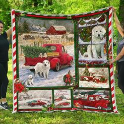 Great Pyrenees Red Truck Christmas Premium Quilt Home Decor  Quilt and Home Decor