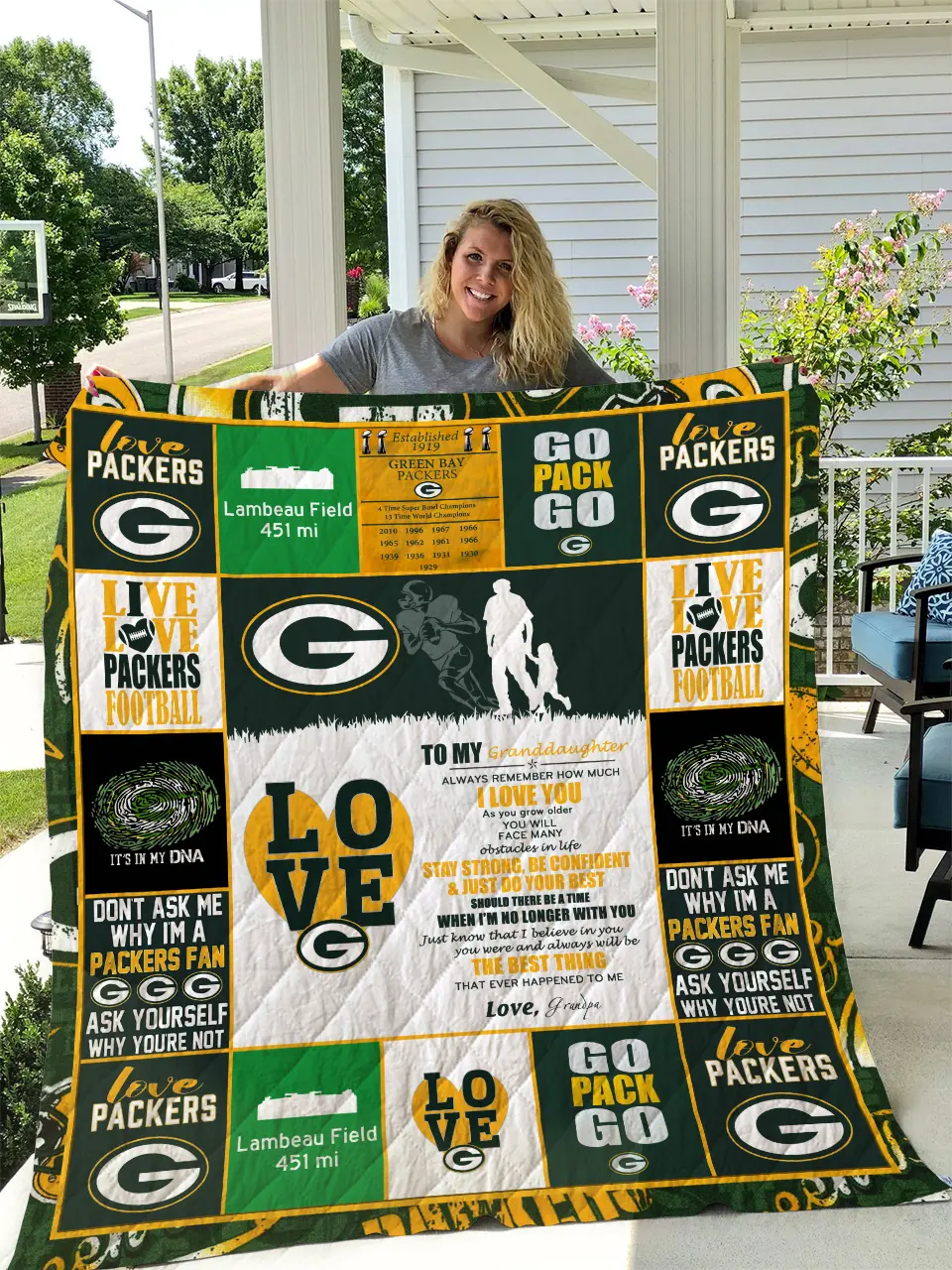 Green Bay Packers - To My Granddaughter - Love Grandpa Quilt and Home Decor