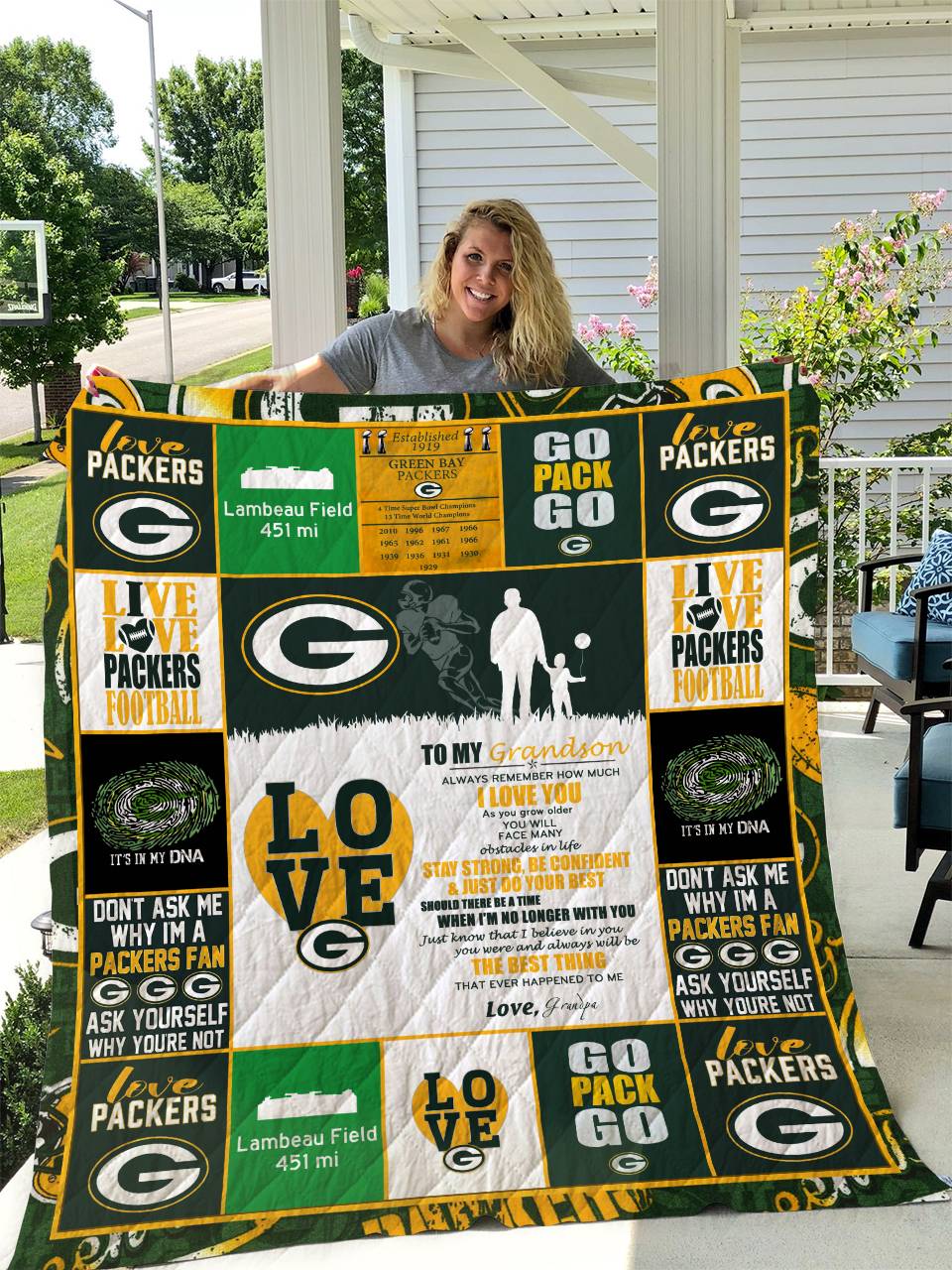 Green Bay Packers - To My Grandson - Love Grandpa Quilt and Home Decor