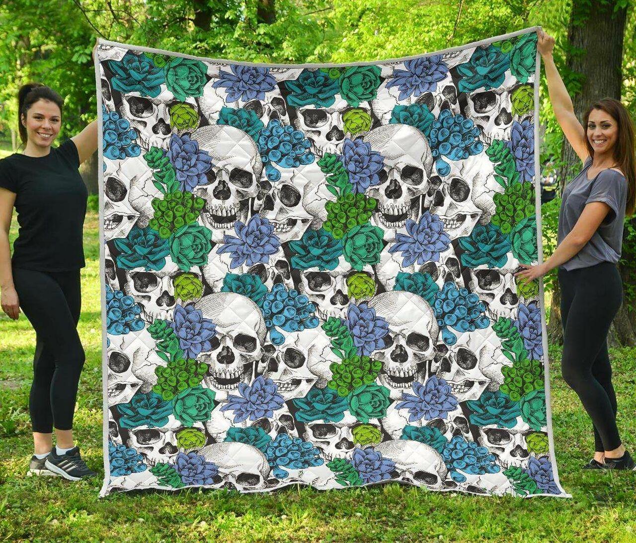 Green Blue Flowers Skull Cl17100298Mdq Quilt Blanket and Home Decor