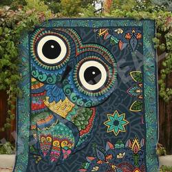 Green Floral Owl Clt140623 Quilt Blanket and Home Decor