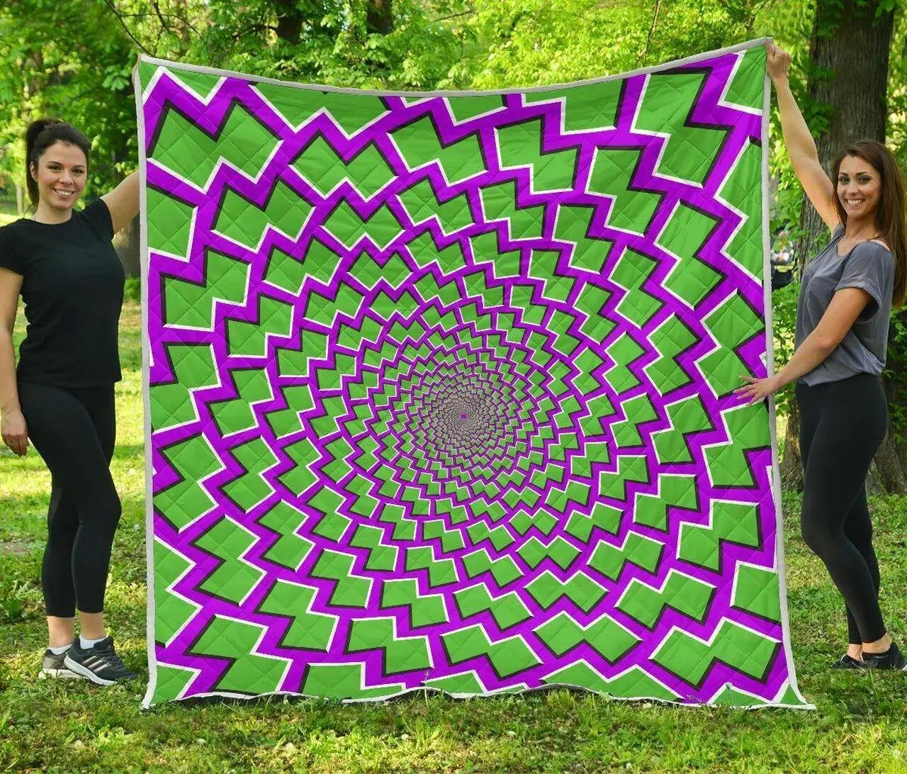 Green Shapes Moving Optical Illusion Quilt Vvabj and Home Decor