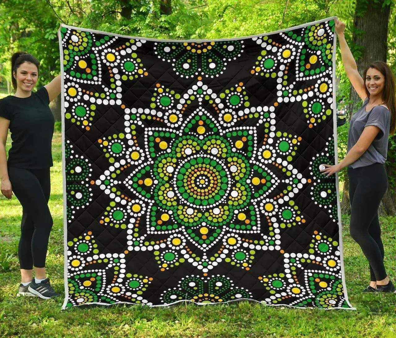 Green White Dot Mandala Cl17100316Mdq Quilt Blanket and Home Decor