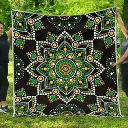 Green White Dot Mandala Cl17100316Mdq Quilt Blanket and Home Decor