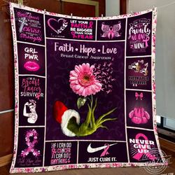 Grinch Hand Holding Breast Cancer Flower Quilt Cc and Home Decor