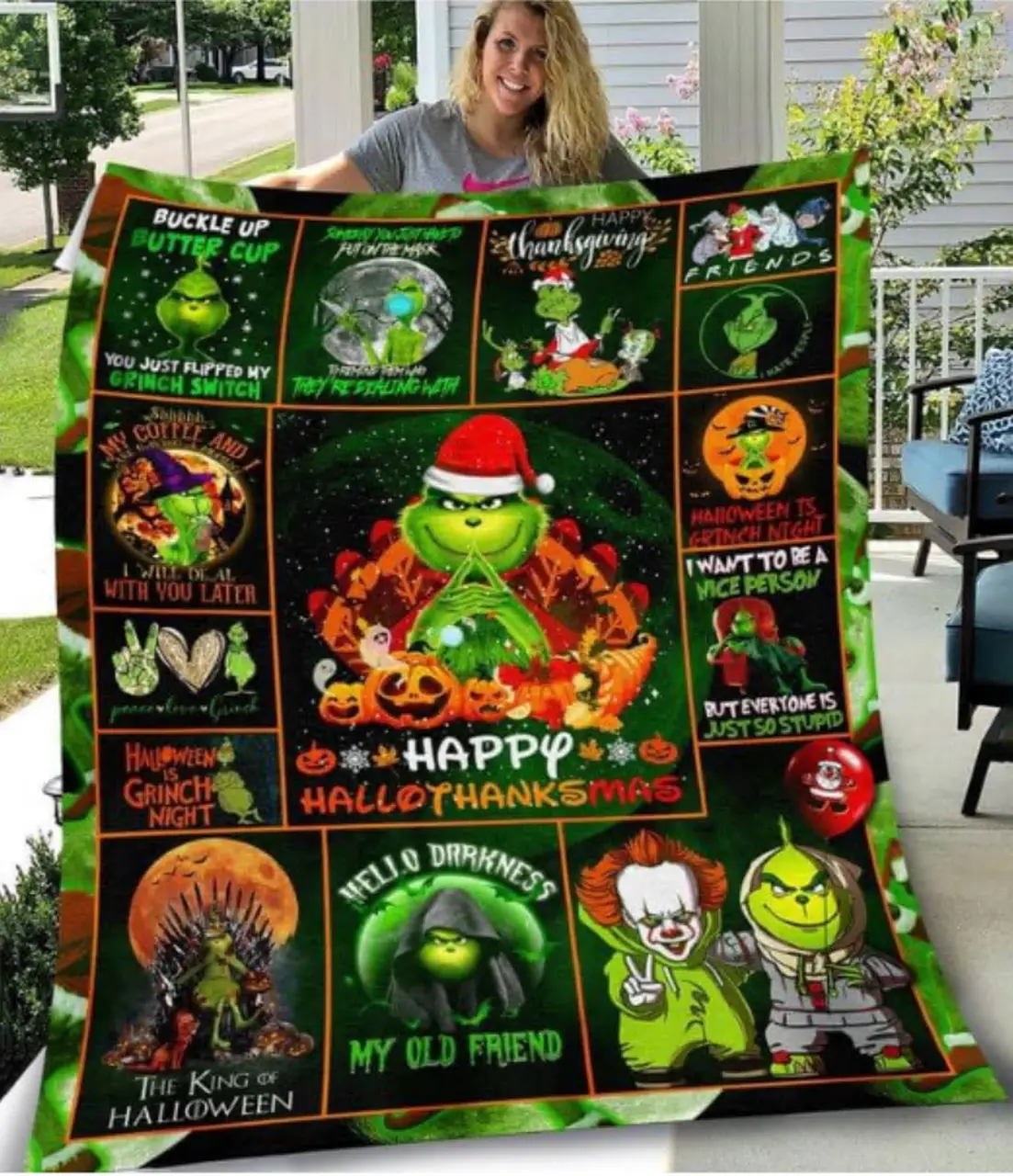 Grinch Happy Hallothanksmas Quilt Dnstyles and Home Decor