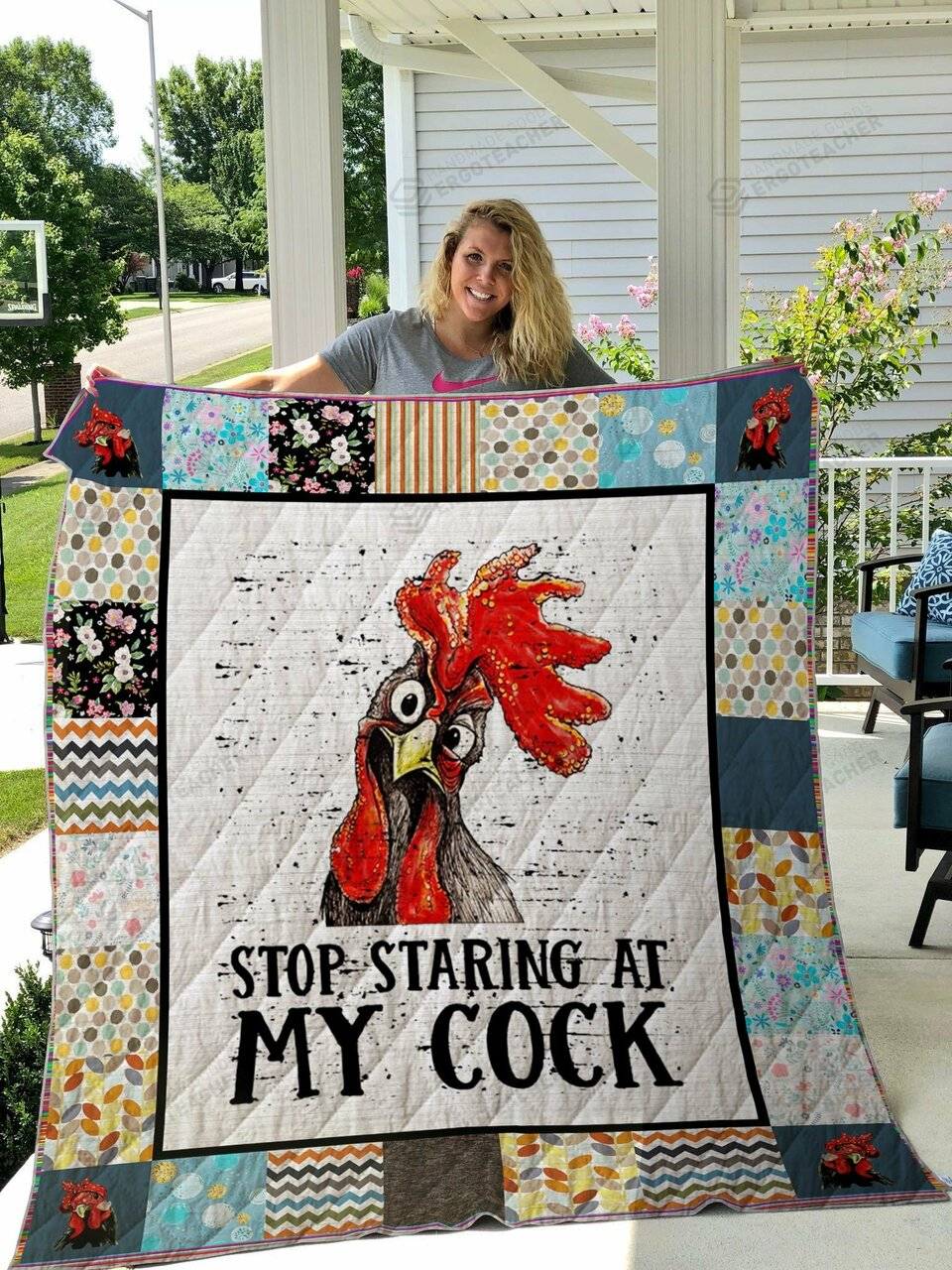 Grumpy Chicken Stop Staring At My Cock Quilt Blanket Great Customized Gifts For Birthday Christmas Thanksgiving Perfect Gifts For Chicken Lover and Home Decor