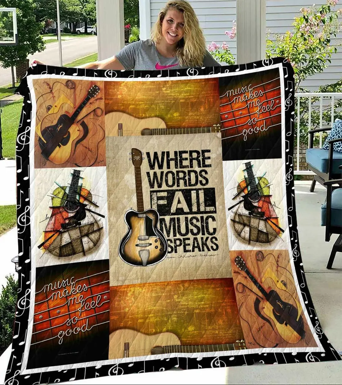 Guitar Play It With Heart Quilt Blanket Christmas Christmas Gifts Merry Christmas Holiday Gifts Gift Dhc03011290Dd and Home Decor