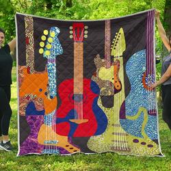 Guitar While Premium Quilt Blanket  Quilt and Home Decor