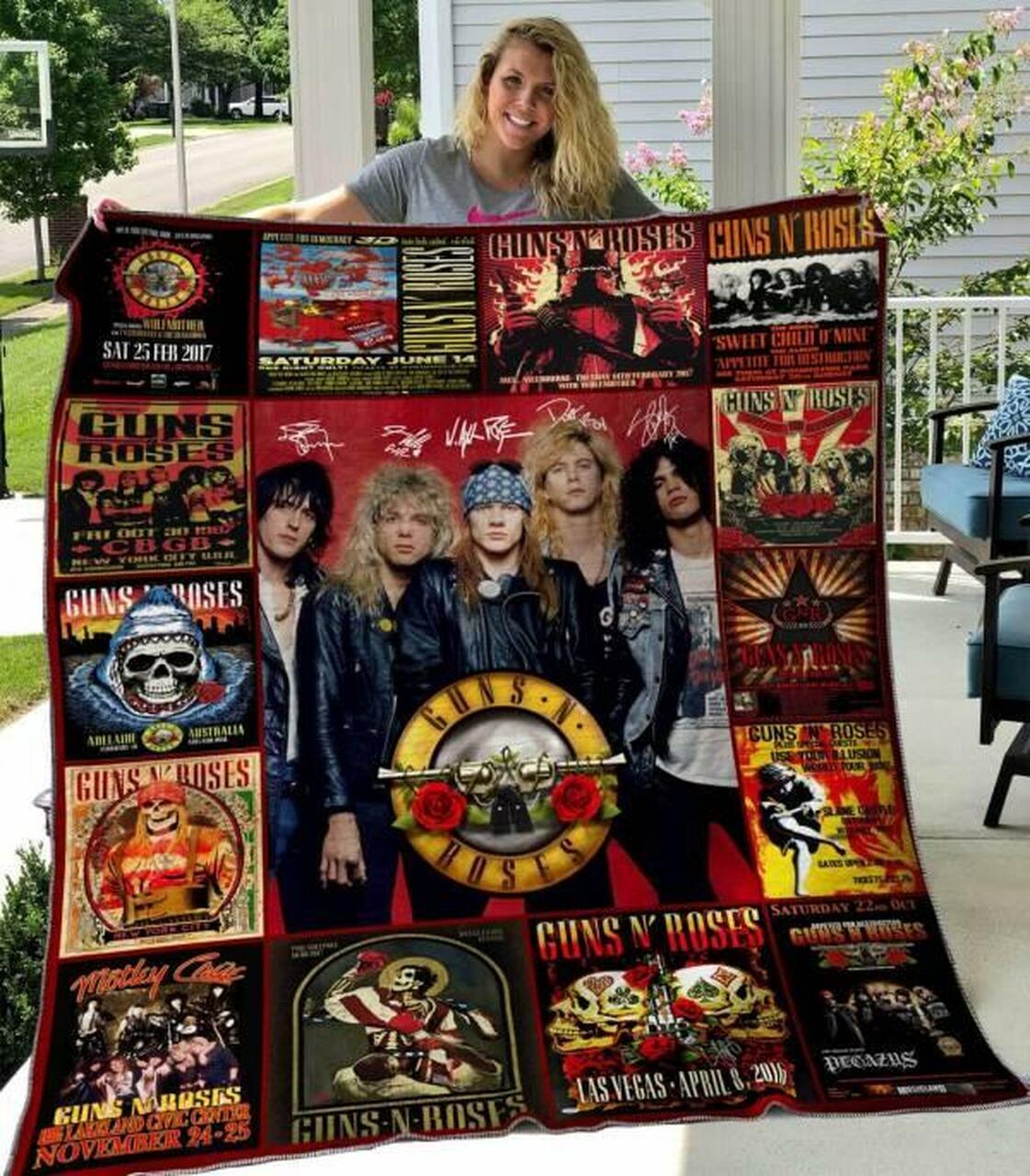 Gun N Roses Quilt Blanket Hvt270507 Quilt and Home Decor
