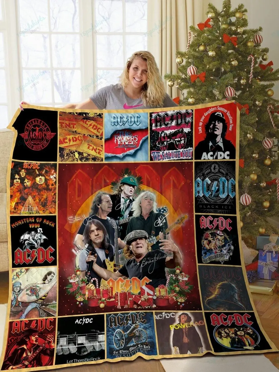 H Ac Dc Christmas Quilt Blanket and Home Decor