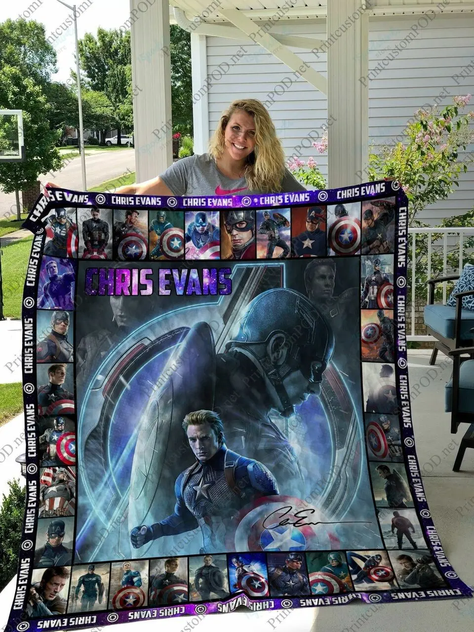H Captain American Quilt Blanket Ver 5 and Home Decor