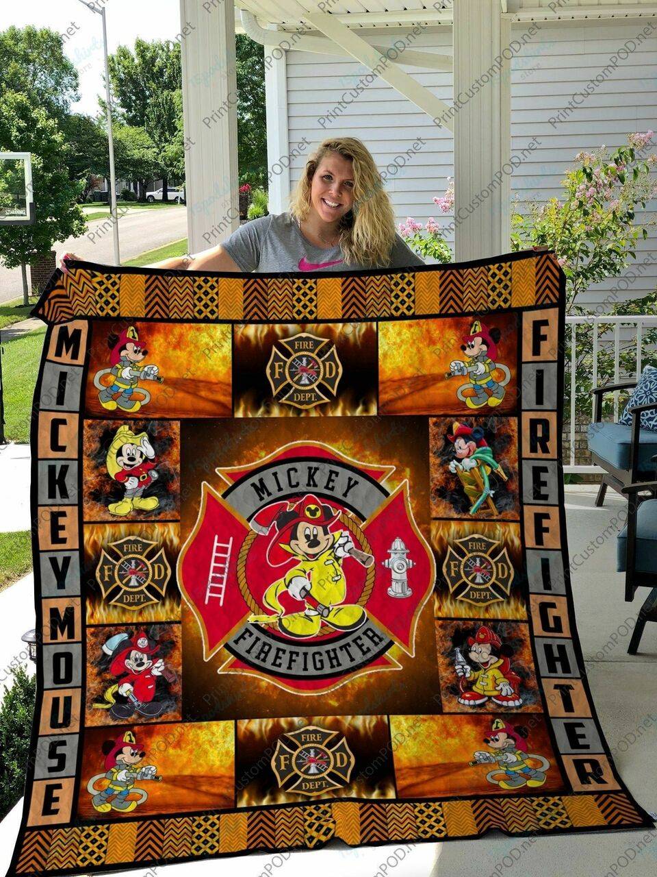 H Mickey Firefighter Quilt Blanket and Home Decor