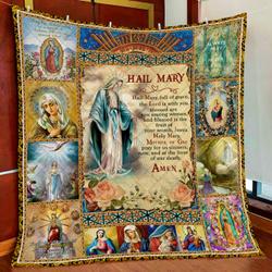 Hail Mary Prayer Quilt Blanket and Home Decor