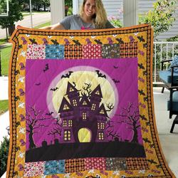 Halloween Haunted Castle Quilt Blanket Great Customized Gifts For Birthday Halloween Perfect Gifts For Halloween Lover and Home Decor