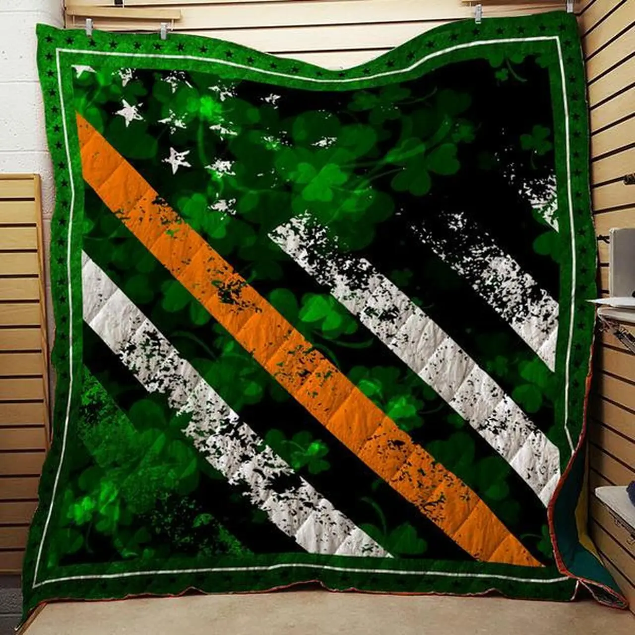 Hand Made Irish American Lucky Clover Quilt Blanket and Home Decor