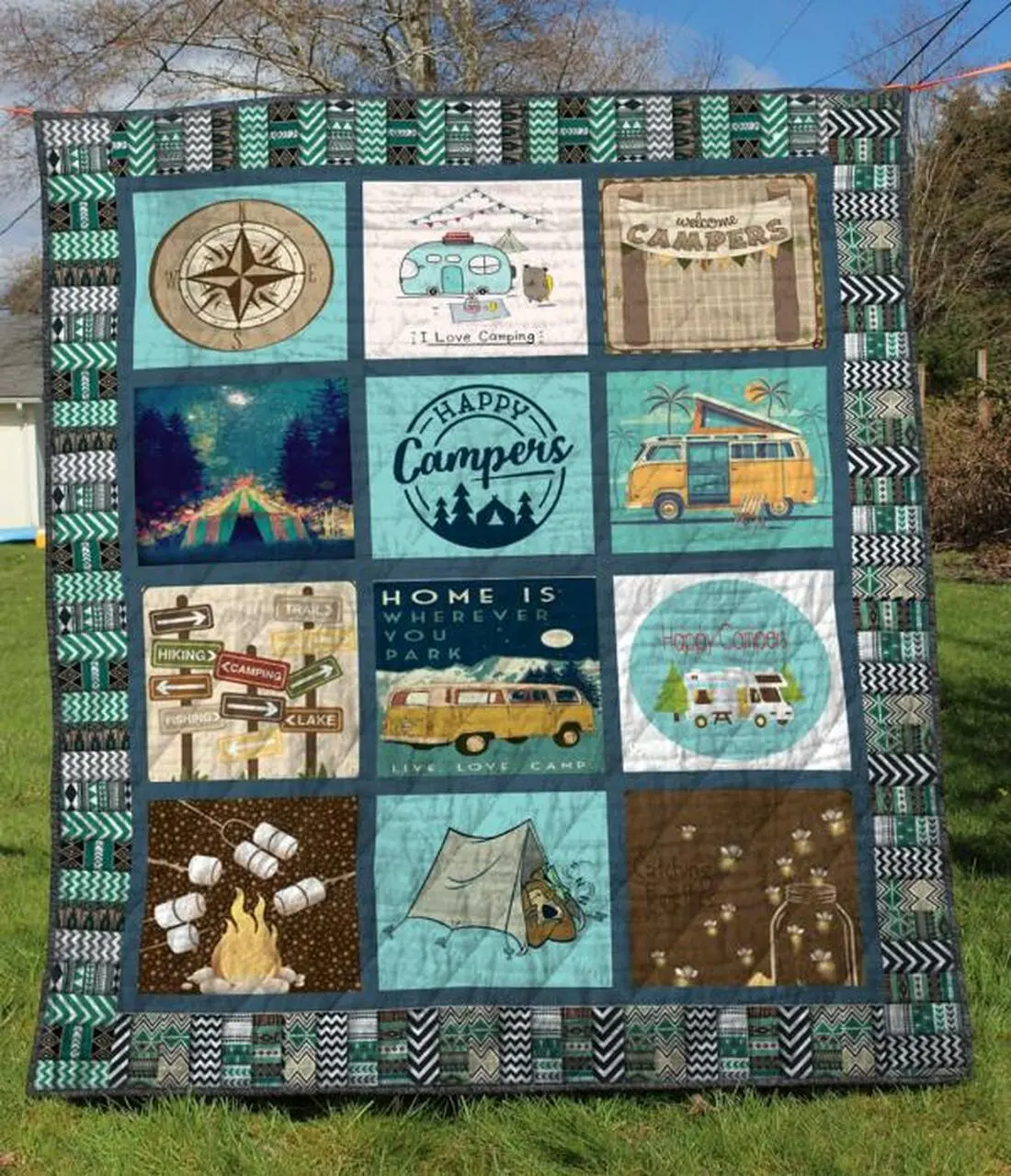 Happy Camping Quilt Blanket Quilt and Home Decor