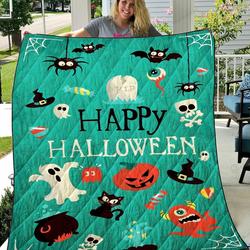 Happy Halloween Characters Quilt Blanket Great Customized Gifts For Birthday Halloween Perfect Gifts For Halloween Lover and Home Decor